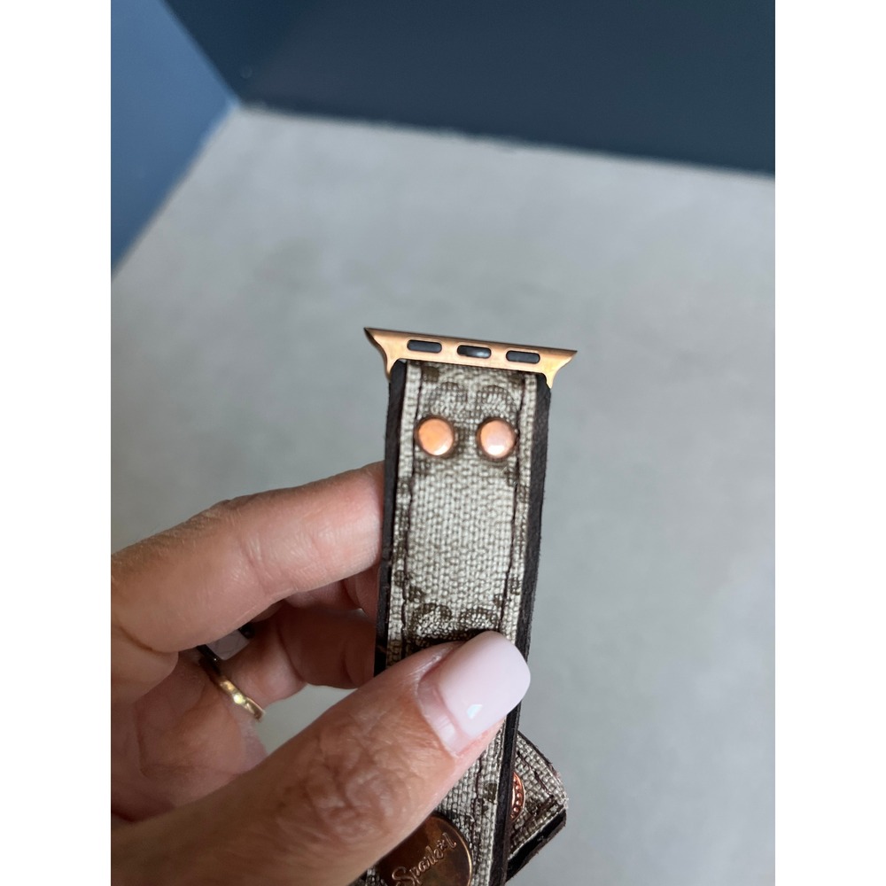 Upcycled Gucci Monogram Leather Watch Band Rose Gold Hardware Luxury Boho Small - Picture 5 of 7